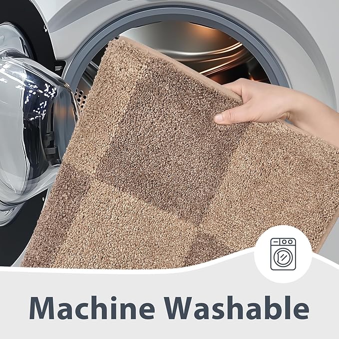 anllugs Bathroom Rugs 20" x 30", Non-Slip Extra Soft Absorbent Bath Rugs, Machine Washable Quick Dry Bath Mats for Bathroom Floor, Shower, Bathtub and Sink, Checkered Grayish Brown & Coffee