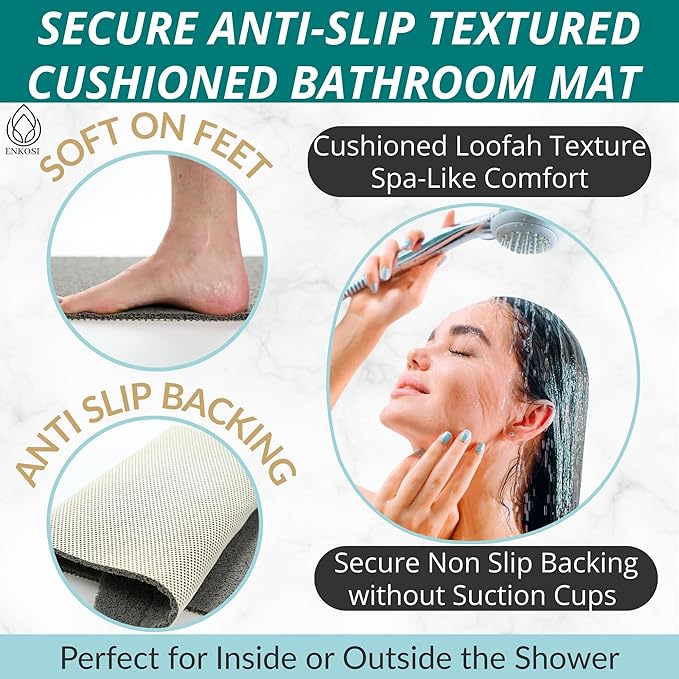Non Slip Bathtub Mat Shower Mat for Tub - Loofah Bath Mats for Bathroom - 31x16 Bathtub Floor Mat - Textured Anti Slip Bath Mat Without Suction Cups - Secure Mat for Wet Areas (31x16 Gray)
