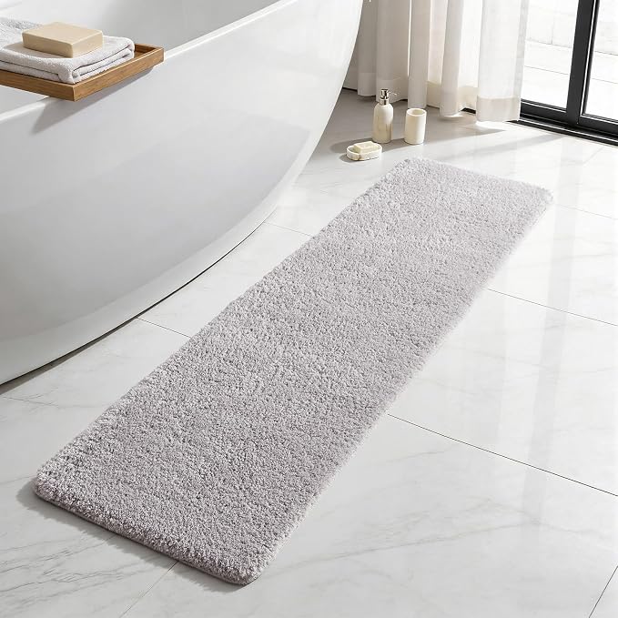 TYUU Light Grey Bathroom Runner Rugs, Ultra Soft Long Bath Mat Machine Washable Super Absorbent Quick Dry Bathroom Runner Rug 16 x 60 Non Slip, Light Grey 16" x 60"