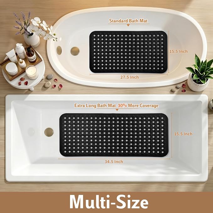 Yimobra Bathtub Mat Non Slip, Shower Mat with Strong Suction Cups & Drain Holes, 28"X16", Anti Slip Bath Tub Mat for Inside Shower, Machine Washable Fast Drying, Bathroom Essentials, Black