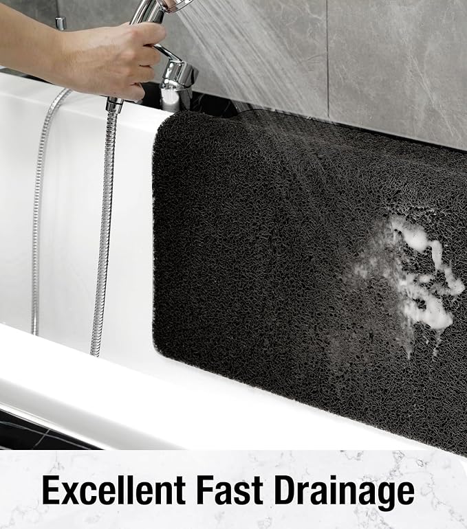 HITSLAM Square Shower Stall Mat, 21 x 21 Inch Non Slip Bath Mat for Tub, Soft PVC Loofah Bathtub Mats, Quick Drying Bathroom Shower Mat Anti Slip, Soft on Feet, Black