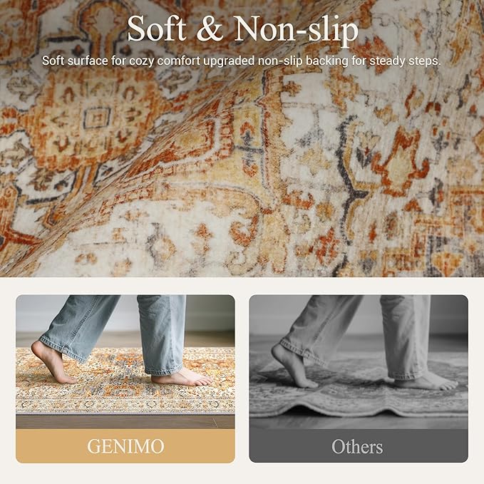 GENIMO Kitchen Rugs Non Slip Washable, 2PCS Kitchen Mats for Floor, Cushioned Standing Mat, Kitchen Runner Rug Floor Mat for Kitchen Decor, Laundry, Sink, Home, 20"x32"+20"x48", Orange&Brown