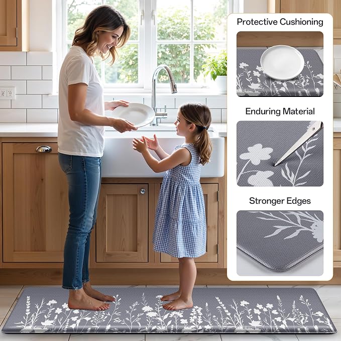 Kitchen Mats for Floor, Kitchen Rugs Sets of 2, Cushioned Anti Fatigue Mats for Kitchen Floor, Non-Slip Kitchen Decor, Water Resistant Kitchen Rug for Home, Kitchen, 17.3"x30"+17.3"x47"