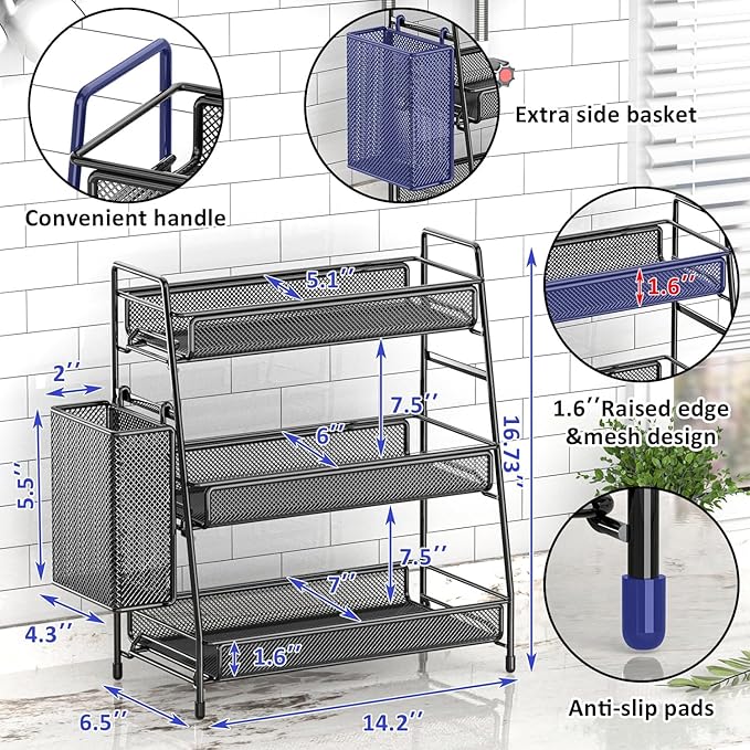 EKNITEY Bathroom Countertop Organizer Shelf - 3 Tier Counter Spice Rack Metal Makeup Rack Small Coffee Station Organizer for Sink/Bedroom/Living room/Kitchen/Office