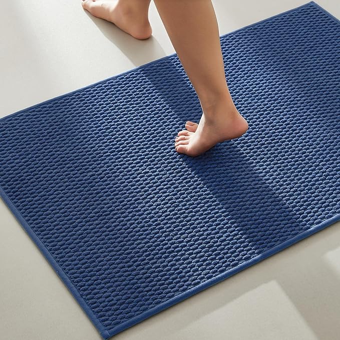 TYUU Bathroom Rugs Non Slip Washable, Super Absorbent Thin Bath Mat Quick Dry Low Pile Bathroom Rug, Navy Blue 24"x36"