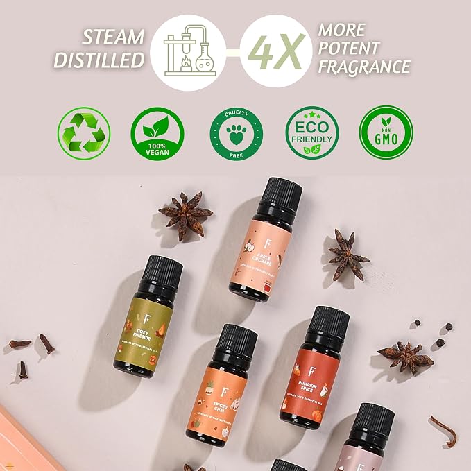 Folkulture Fall is in The Air Essential Oils Set of 6 | Diffuser Fragrance Oils for Home | Vanilla, Pumpkin Spice & More | Aromatherapy Gift for Fall, New Year & Valentine’s Day