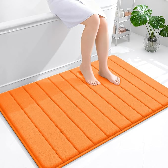 OLANLY Memory Foam Bath Mat 44x32, Super Soft Absorbent Bathroom Rugs, Quick Dry, Machine Washable Shower Floor Rugs, Bathmat Carpet, Bathroom Home Decor Accessories, Orange