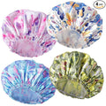 4 PCS Shower Cap for Women, Elastic and Reusable Bath Caps, Double Layers Shower Caps Reusable Waterproof, Bathing Shower Caps, Environmental Bath Hair Protection Cap - Butterfly C