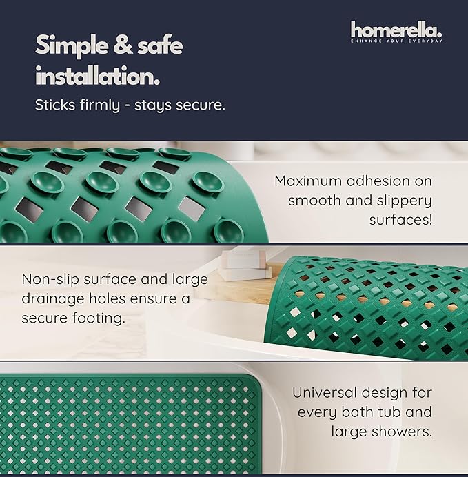 Bathtub Mat Non Slip 35x16 - homerella® Bath Mat Incl. Hooks for Drying, Extra Long, 100% BPA Free, Shower Mat Non Slip Anti Mold, Machine Washable, Shower Mats for Inside Shower Mildew Resistant