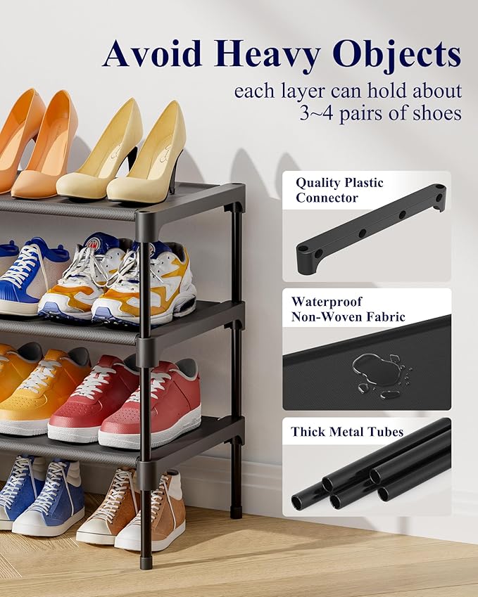 Kitsure Shoe Rack - Non-Woven Shoe Rack Shelf, Shoe Organizer for Closet, Entryway, Garage & Corridor, Stackable Shoe Shelves, 27.5" Wide - 3 Tier, Black