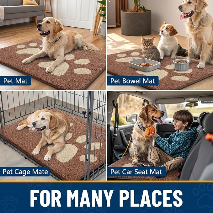 Smiry Dog Door Mat for Muddy Paws, Absorbs Moisture and Dirt, Low-Profile Entryway Mat with Non-Slip Backing, Entry Indoor Outdoor Doormat for Inside Floor (40x32 Inches, Camel, Paw)