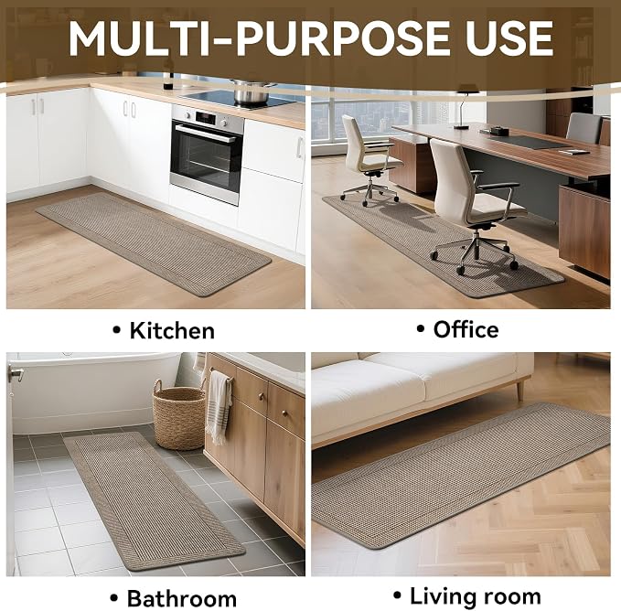 Kitchen Mats for Floor, 17''x59'' Washable Non Slip Absorbent Kitchen Mat, Braided Kitchen Runner Rug, Kitchen Sink Rug, Brown