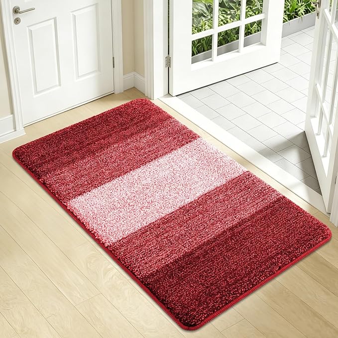Kitinjoy Indoor Outdoor Door Mat, 34x21 Non-Slip Absorbent Dirt Trapper, Low-Profile Washable Inside Entrance Front Floor Mat, Sturdy Soft Entry Doormats for Entryway, Burgundy