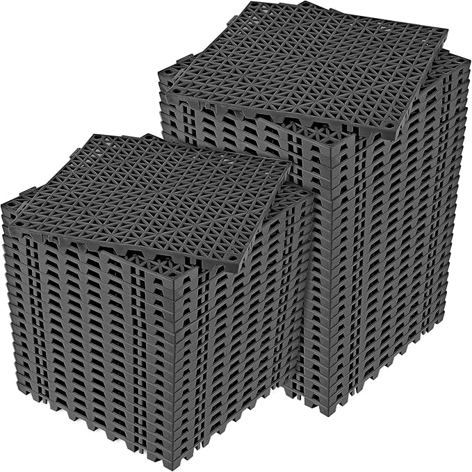 ToLanbbt Modular Interlocking Cushion 48P 11.8" x 11.8" Interlocking Rubber Floor Drain Holes Non-Slip Splicing Drainage Mats for Deck, Shower, Kitchen, Drain Pool, Sauna Bath, Indoor Outdoor (Black)