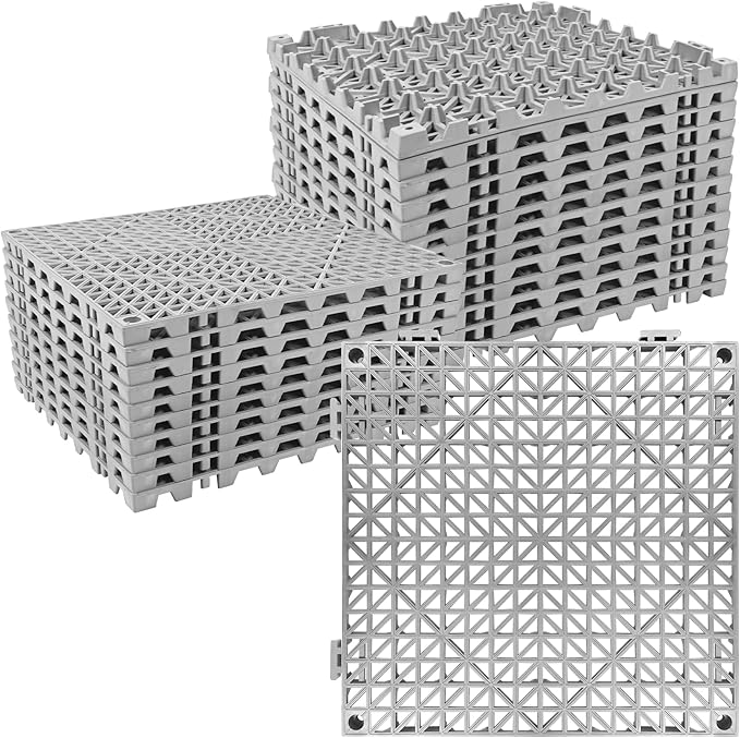 ToLanbbt Modular Interlocking Cushion 24P 11.8" x 11.8" Interlocking Rubber Floor Drain Holes Non-Slip Splicing Drainage Mats for Deck, Shower, Kitchen, Drain Pool, Sauna Bath, Indoor Outdoor (Grey)