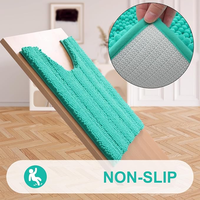 Grandaily Chenille Striped Toilet Rugs U-Shaped 24x20, Extra Soft and Absorbent Bathroom Rugs, Non-Slip Plush Shaggy Bath Rug, Machine Washable Contour Bath Mats for Toilet Base, Teal