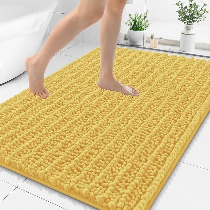 Smiry Bathroom Rugs Mat 48x32, Extra Soft Absorbent Chenille Bath Rugs, Non Slip Rubber Backing Machine Washable Quick Dry Bath Mats for Bathroom Floor, Tub, Shower, Home Decor Accessories, Yellow