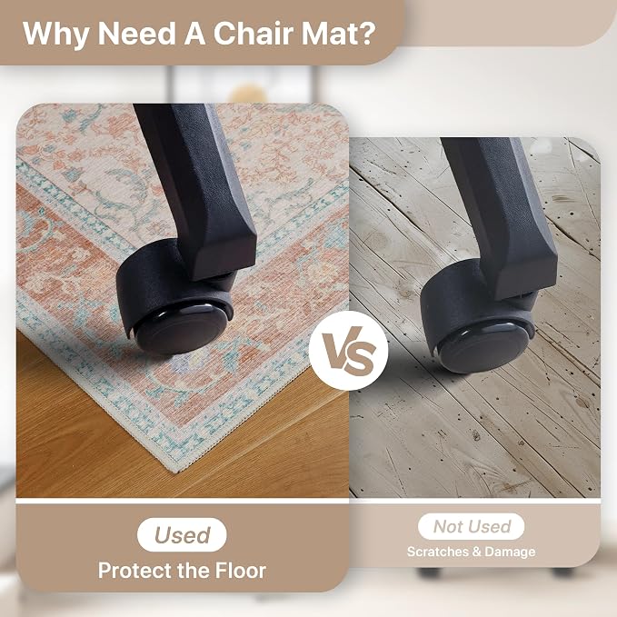 48"x60" Office Chair Mat for Hardwood Tile Floor, Under Desk Carpet Protector for Rolling Computer Chair Mat, Machine Washable Area Rug, Anti-Slip 1/5" Thick Low Pile Thin Vinyl Floor Mat, Pink