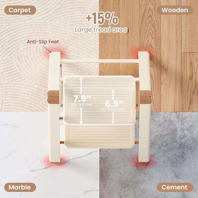 2 Step Ladder, 2 Step Stool for Adults, Folding Step Ladder with Secure Footing, Widened Pedal, Aesthetically Pleasing Looking, Blends Right into Domestic Rooms, Cream Chocolate