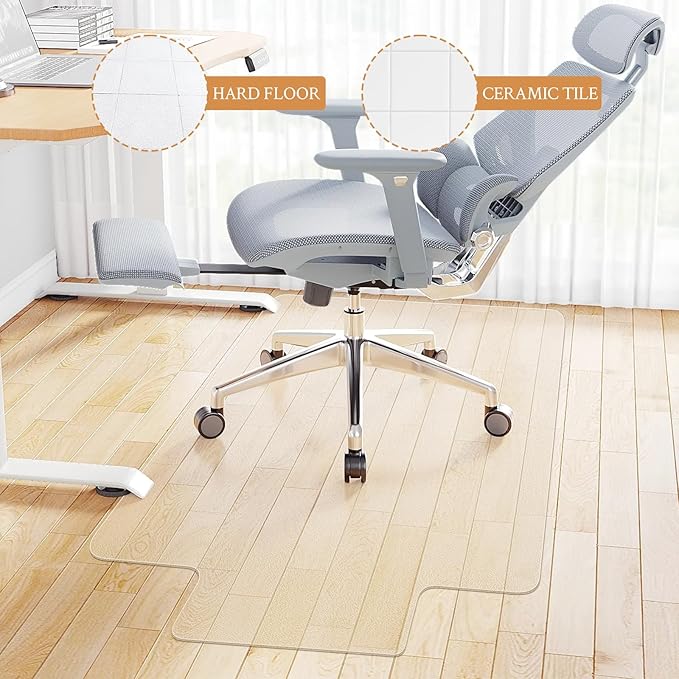 KMAT Office Chair Mat,Easy Glide Hard Wood Tile Floor Mats,Chair Mat for Home Office Rolling Chair,Heavy Duty Floor Protector -Anti-Slip-45 x53 with Lip