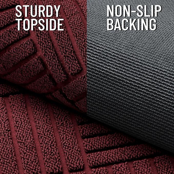 OLANLY Front Door Mat Outside Entrance 33x21, Absorbent, Heavy Duty Sturdy Natural Rubber Doormat Indoor Outdoor, Stain Fade Resistant, Non-Slip Low Profile Floor Mat for Entryway, Burgundy Diamond