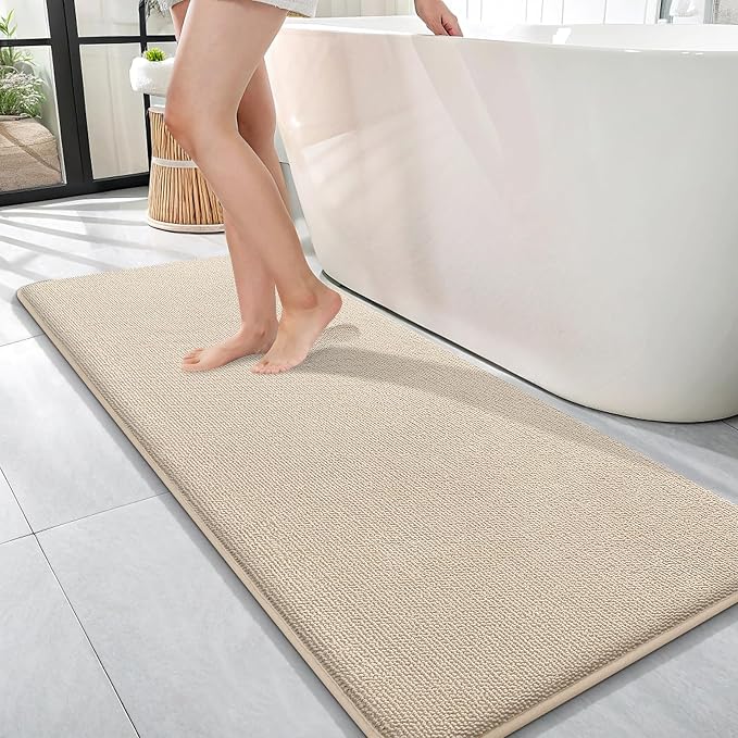 OLANLY Thick Memory Foam Bathroom Runner Rugs 47x17, Extra Soft Absorbent Long Bath Rug, Quick Dry Bath Mats, Non-Slip, Machine Washable Mat for Bathroom, Tub and Shower, Home Decor Accessories, Beige