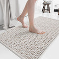 24x36 Extra Soft Chenille Bathroom Rugs - Non Slip Quick Dry Absorbent & Washable Bath Mat, Thin Low Profile Fit Under Door, Shower Mat for Outside Shower Beige