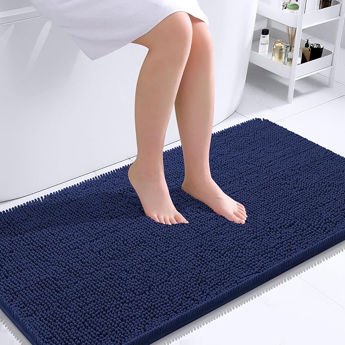 OLANLY Large Bathroom Rugs 40x24, Soft Absorbent Chenille Bath Rugs, Rubber Backing Quick Dry, Machine Washable Bath Mats for Bathroom Floor, Tub and Shower, Home Decor Accessories, Twilight Sapphire