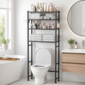 GloTika 4-Tier Over The Toilet Storage, 200lb Total Capacity Metal Bathroom Organizer with 36" Clearance, Includes Paper Holder & 4 Hooks, Space Saving Rack for Bathroom Laundry Room (64" H, Black)