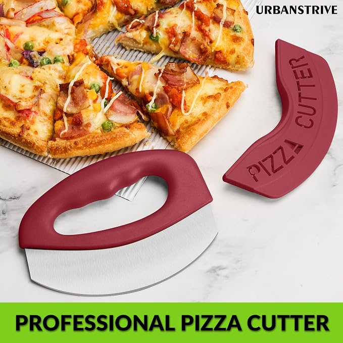 Urbanstrive Heavy Duty Stainless Steel Pizza Cutter with Cover, Super Sharp Blade Pizza Knife Pizza Cutter Rocker, Perfect Kitchen Gadgets for Pizza Cutting Home Essentials (Red)