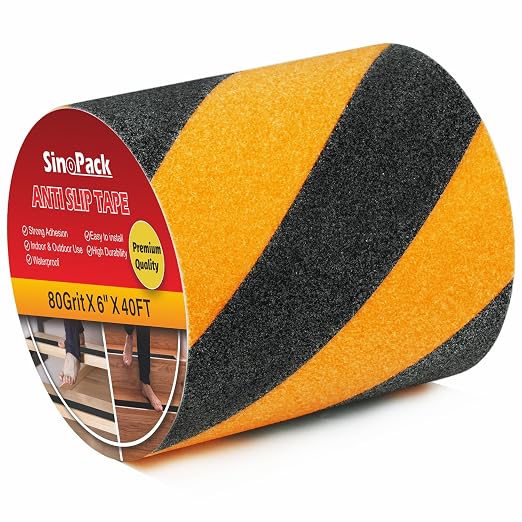 Anti Slip Tape Black and Yellow 6in x 40ft, Heavy Duty Grip Tape for Stairs, Ramps, Truck Steps, Floors, Waterproof Non-Slip Traction Tape for Indoor & Outdoor Safety Hazard Warning