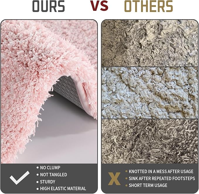 Yimobra Bathroom Rugs Non Slip Washable 36X24, Ultra Soft and Water Absorbent Bath Mats, Plush Fluffy Shower Mat Outside, Luxury Microfiber Thick Matts for Bathroom Floor/Tub, Light Pink and White