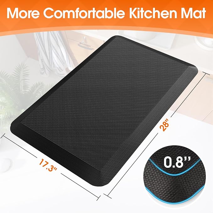 4/5 Inch Thicker Kitchen Mat, Cushioned Thick Floor Comfort Mat, with Non-Slip Bottom, Water & Stain Resistant, Easy Clean Standing Desk Mat for Kitchen, Sink, Office (17.3"x28"x0.8", Black)