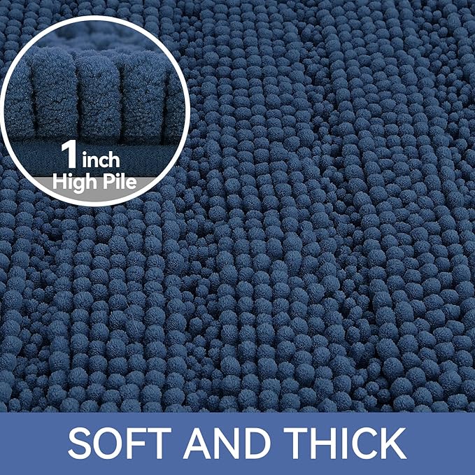 Bcoimo Large Bathroom Rug, Chenille Bath Mat with High Low Pile Design, Soft Absorbent Non Slip Bath Rug, Machine Washable Quick Dry Mat for Shower, Tub, Sink and Vanity