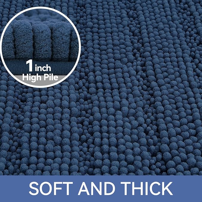 Bcoimo 24"×17" Chenille Bath Mat – Non-Slip with Backing Bath Rug Ultra-Absorbent and Machine Washable Bathroom Mat Quick-Dry Design. Ideal for Bathroom and Tub Areas