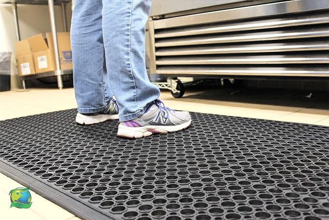 Envelor Anti Fatigue Mats for Kitchen Floor, Rubber Bar Mat, Non Slip Commercial Floor Mat with Drainage Holes, Indoor Outdoor Rubber Mat for Restaurant, Garage, Entryway, Entry Mat 36 x 60 in