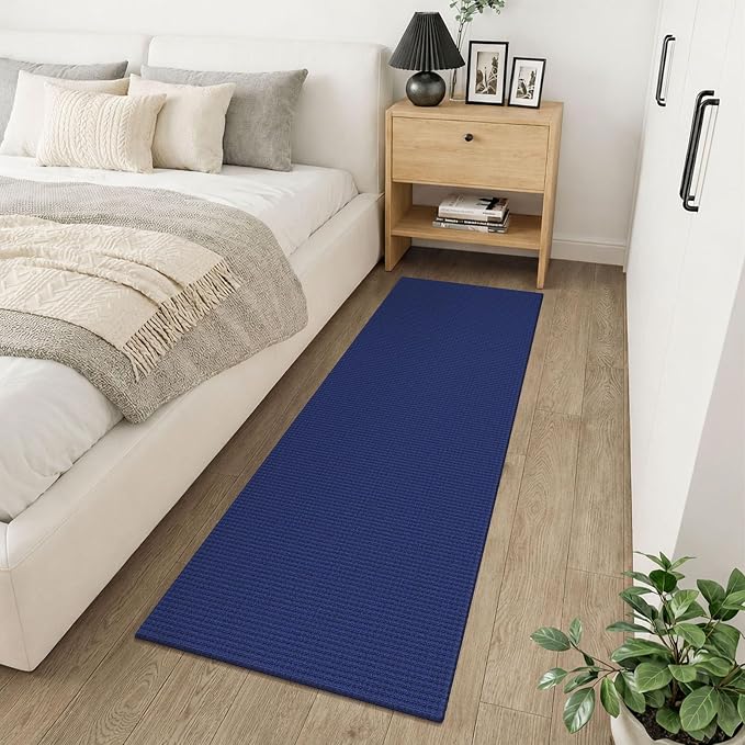 KOZYFLY 2x6 Washable Runner Rug, Non Slip Runners for Hallway, Woven Entryway Runner, Braided Floor Carpet Runner for Entry, Kitchen, Bedside, Hall, Royal Blue/Navy