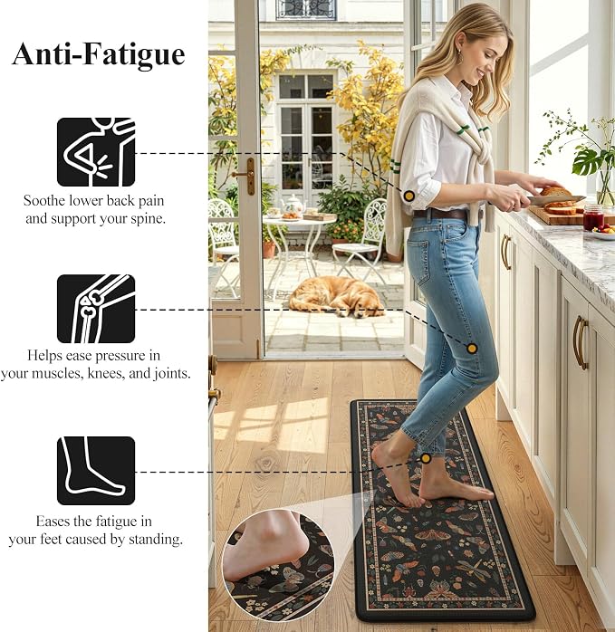 LEEVAN Anti Fatigue Mats for Kitchen Floor Non-Slip, Cushioned Kitchen Mats for Floor 2 Piece, Black Memory Foam Kitchen Mat Set, Waterproof Ergonomic Standing Mat for Bar, Office,Desk, Laundry
