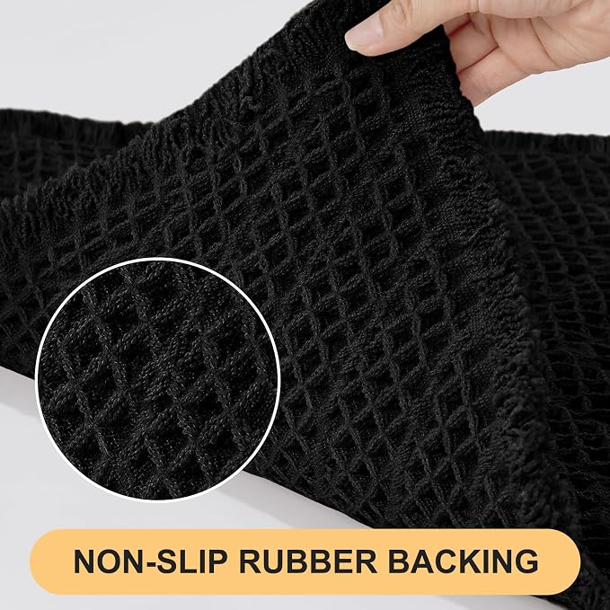 IM HOME Extra Large Waffle Bath Mat, Boho Bathroom Rugs Absorbent Non Slip, Ultra Soft Bathroom Mat, Machine Washable Knit Bath Rugs with Herringbones for Bathroom, Bedroom, Kitchen, 6'x2', Black