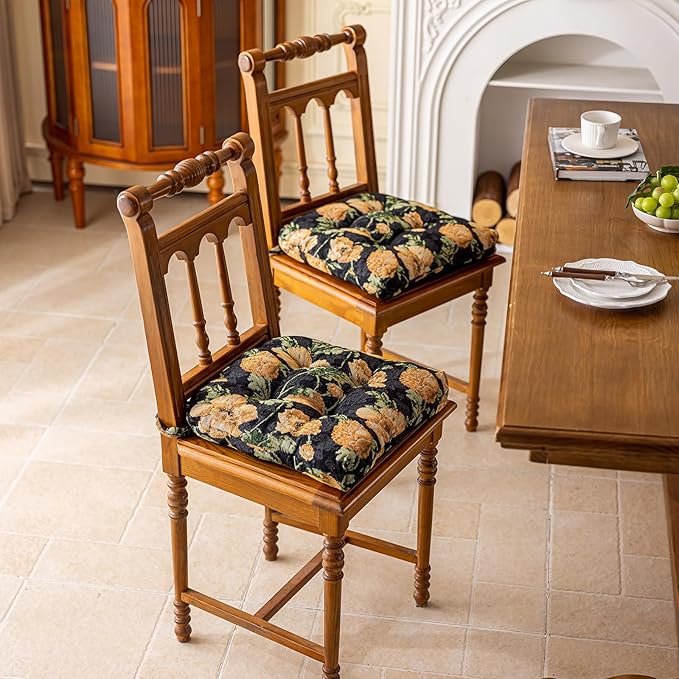vctops Farmhouse Floral Print Chair Cushions with Ties U-Shaped Soft Comfortable Chair Pads Non Slip Seat Cushions for Indoor Dining Room and Kitchen Chairs (Flower B,16"x16")