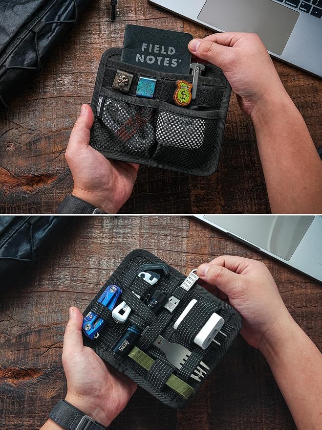 TACTICAL_GEEK TCM8 EDC Organizer Board, Anti-Slip Elastic Woven Board, Utility Bag Insert Panel for Small Gear, Backpack Accessories with Open Pocket & Mesh Pocket (Black)