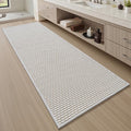 AMOAMI Unique Woven Bathroom Runner Rug, Super Absorbent Non Slip Bath Mats for Bathroom Textured Bathroom Mat Quick Dry Boho Rugs Runners for Hallyways Kitchen Bedroom Beside Tub, 2' x 4', White
