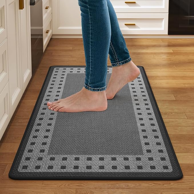 Kitchen Mats for Floor, 17''x30'' Washable Absorbent Kitchen Mat Non Slip, Braided Kitchen Runner Rug, Kitchen Sink Rug, Grey