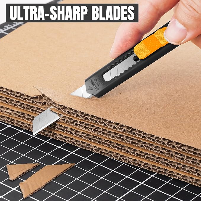 4 Pack Box Cutter Retractable, Utility Knife 9MM Wide Snap-Off Blades, Exacto Knife for Cutting Box, Wrapping, Cardboard, Extended Razor Knife, Box Opener Perfect for Office, Home, School