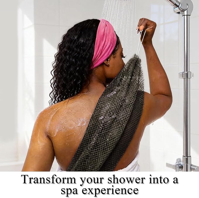 SubSahara Authentic African Net Sponge - 2 Pack Exfoliating Bath & Shower Loofah Sponge for Body & Face, Gentle Scrubber for All Skin Types, Travel, Durable (Black & Grey)