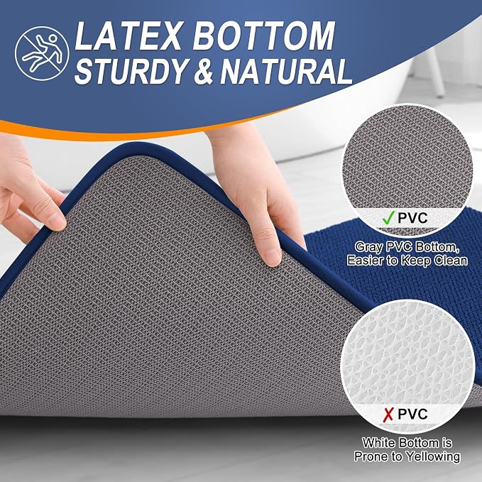 OLANLY Thick Memory Foam Bath Mat Rug 36x24, Extra Soft Absorbent Bathroom Rug, Quick Dry Bath Mats, Non-Slip, Machine Washable Carpet for Bathroom, Tub and Shower, Home Decor Accessories, Navy