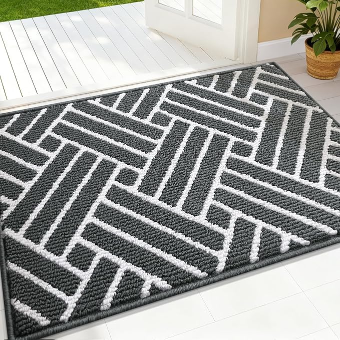 OLANLY Indoor Door Mat, 32x20 Inch, Dirt Resistant and Absorbent, Non-Slip Rubber Backing Floor Mats, Easy Clean Low-Profile Doormat for Entryway, Front Door, and Inside Entrance, Charcoal