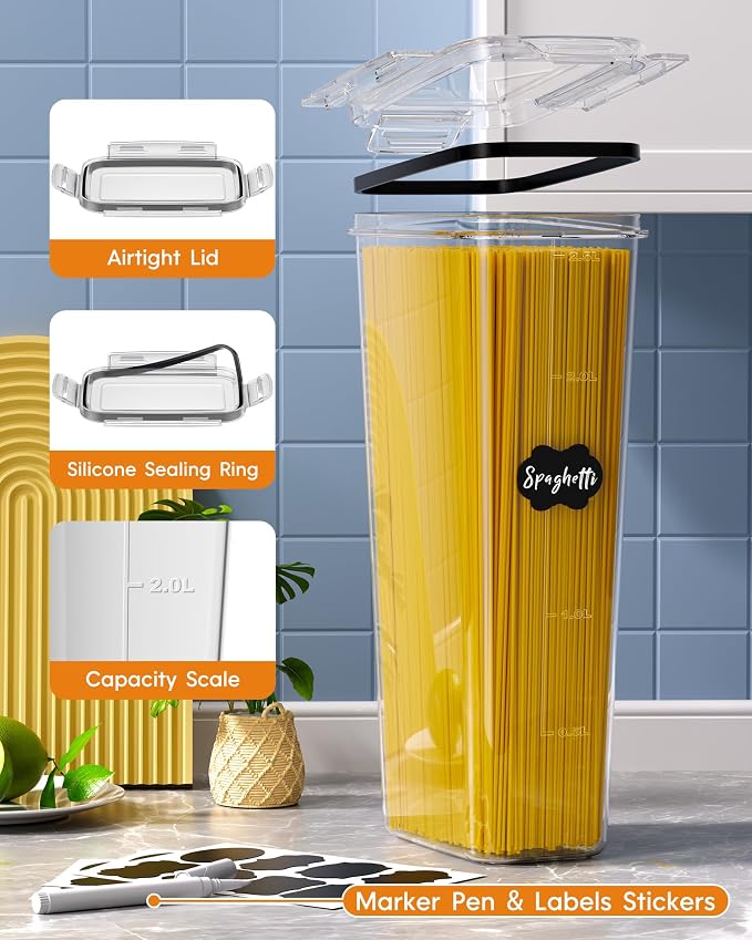 KEMETHY 30 PCS Airtight Food Storage Containers with Lids, Kitchen Pantry Organization and Storage, BPA-Free Plastic Scale Food Canisters for Cereal, Flour, Sugar, Dry Food, Include Labels & Marker
