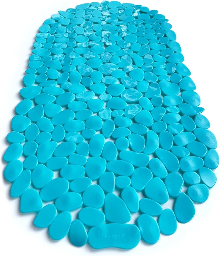“Pebbles” Non-Slip Bathtub & Shower Mat 27”x14” Oval - Non-Toxic - Safe, Clean, Machine-Washable, Superior Grip & Drainage, Vinyl, for Smooth Floors ONLY, Opaque Turquoise