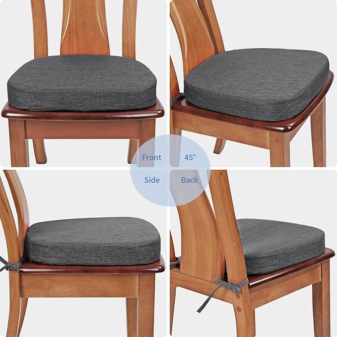 BUYUE Thickened 2.5" Dining Chair Cushions Set of 4, U-Shape High Density Foam Comfortable Chair Pads for Kitchen, Slip Resistant Indoor Seat Cushions (4 PCS, Dark Gray)